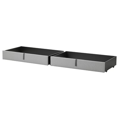 GLADSTAD bed storage boxes, grey, fabric, rectangular, rolling casters, upholstered design.