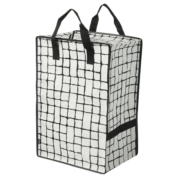 White GÖRSNYGG bag with black accents, eco-friendly, rectangular, handled & shoulder straps.