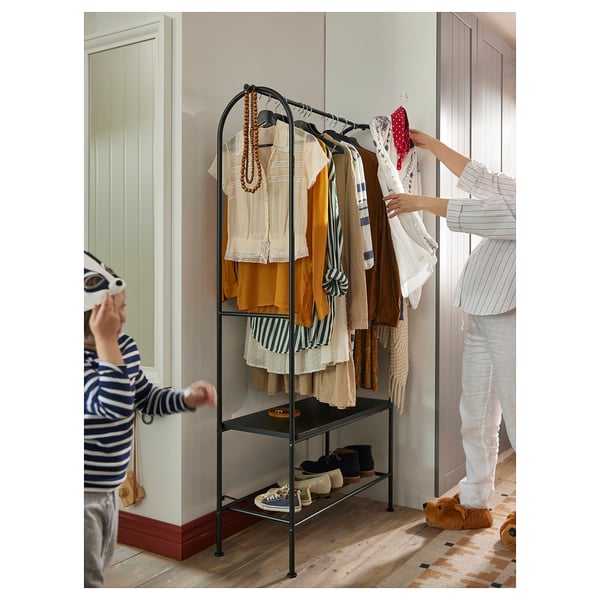 GRÅFJÄLLET Clothes rack with shoe storage, anthracite, 90x36x175 cm