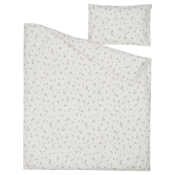 GULDVÄVARE baby bedding set, white with pink flowers, organic cotton, includes duvet cover and pillowcase.