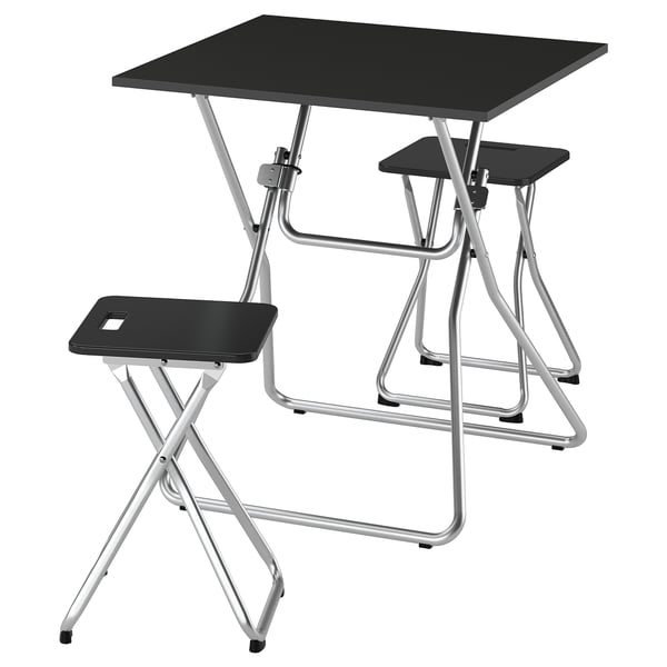 A GUNDE black foldable table set with metal frames, designed for durability and easy storage.