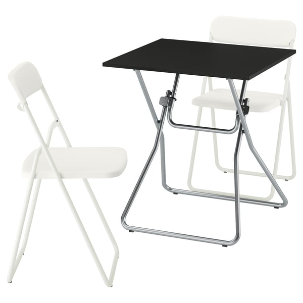 GUNDE / VIHALS Table and 2 folding chairs, folding black/white, 67x67 cm