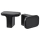 Two sleek black HACKÅS knobs, one t-shaped, one rectangular, smooth and modern.
