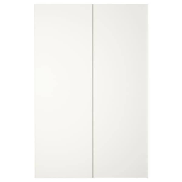 HASVIK white sliding wardrobe doors. These matte, rectangular doors with plastic frames and aluminium rails offer a clean and modern look.