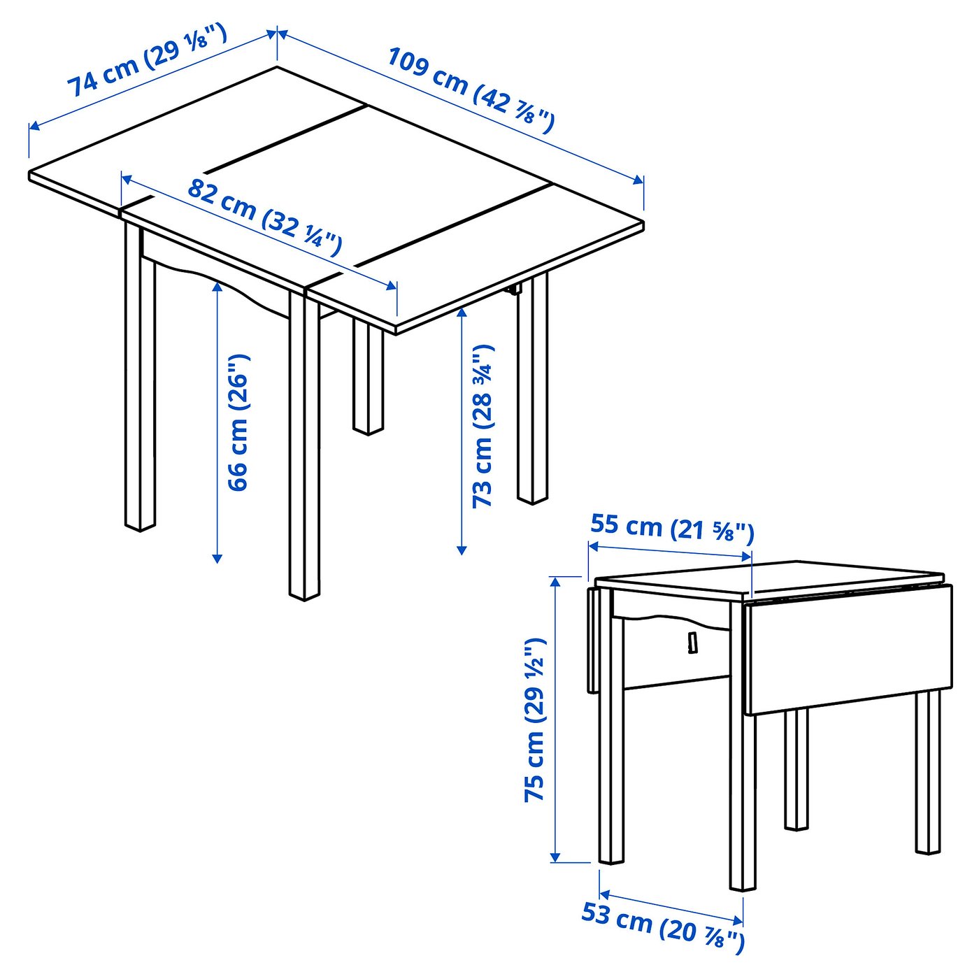 HAUGA drop-leaf table, grey/birch veneer, 55/82/109x74 cm - IKEA