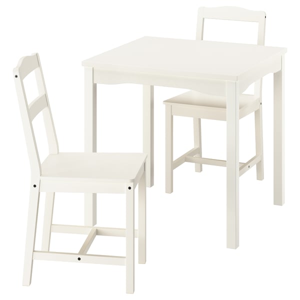 A white HAUGA 2-seat dining set with a wooden table and chairs.