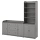 HAUGA storage set: gray, wood, l-shape, shelves, drawers, cabinets.