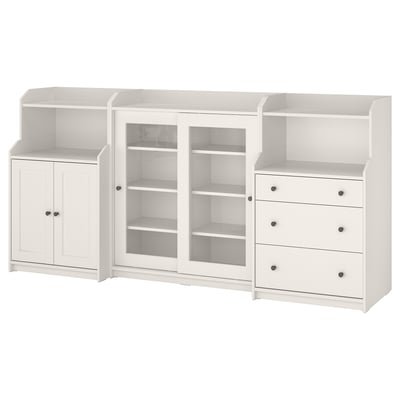 White HAUGA storage set: two cabinets, three-drawer dresser.