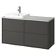 Havbaeck vanity: grey, wall-mounted, 2 drawers, white sink, modern design.