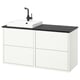 Modern white bathroom sink unit with black marble top.