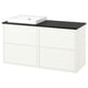 Havbaeck bathroom set: white cabinet, black countertop, square sink.