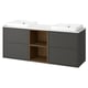Modern grey double vanity with chic white sinks. Sleek, minimalist design.