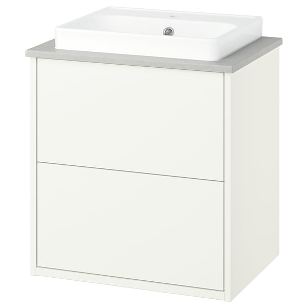 HAVBÄCK white bathroom cabinet with rectangular sink, modern clean design.