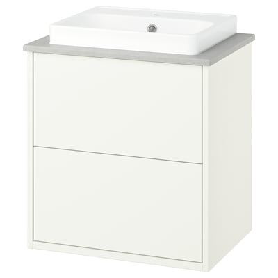 HAVBÄCK white bathroom cabinet with rectangular sink, modern clean design.