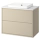 HAVBÄCK light beige vanity unit, marble countertop, rectangular sink, two drawers.