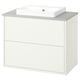 White bathroom cabinet with square sink, modern design.