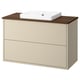 Havbaeck vanity in beige & wood. Drawers, ceramic basin, sleek design.