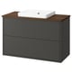 HAVBÄCK bathroom cabinet: dark grey, wood countertop, white basin, wall-mounted, 2 drawers, 10-year guarantee.