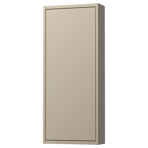 Beige HAVBÄCK wall cabinet, fibreboard, glass shelf, minimalist design.