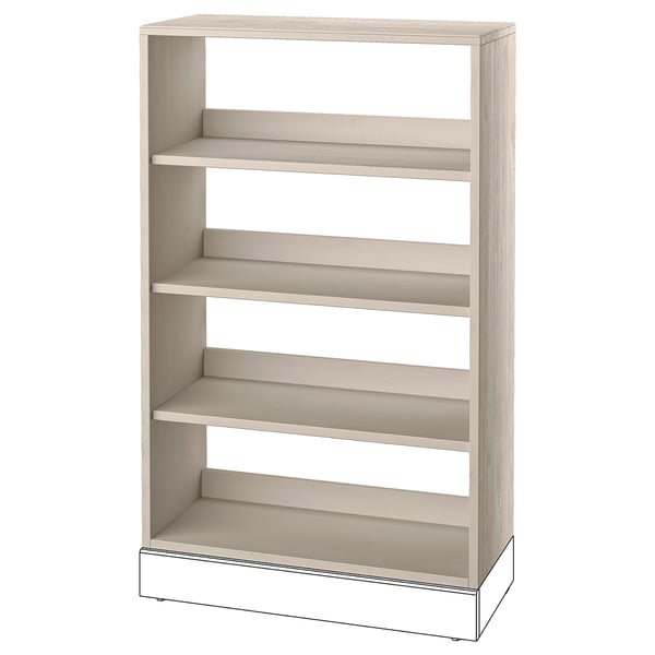 A HAVSTA bookcase in light grey, made of solid pine with four open shelves, a rustic design.