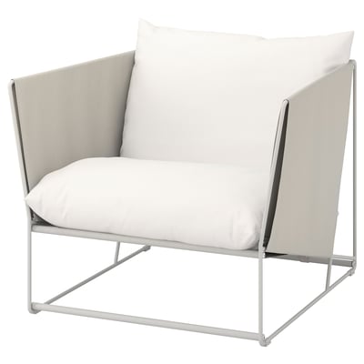 HAVSTEN white outdoor chair, modern design with mesh & metal frame.