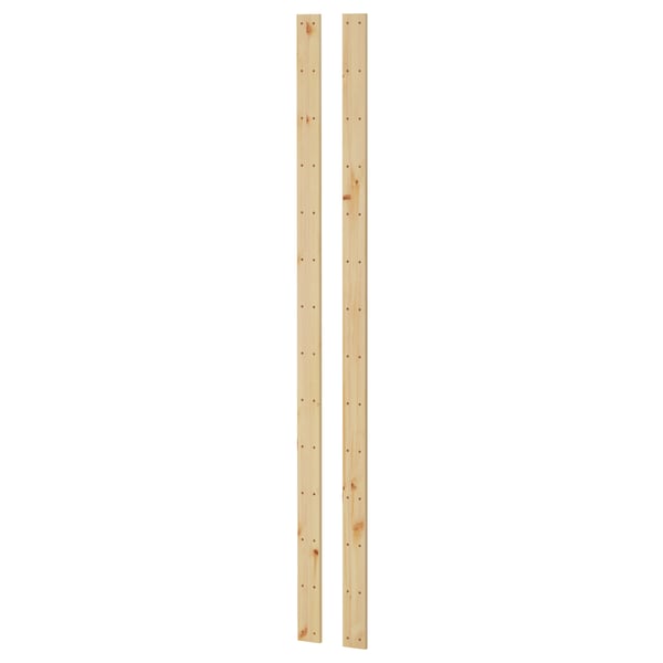 Two vertical wooden planks, light-colored, standing side by side, part of the HEJNE storage system by IKEA.