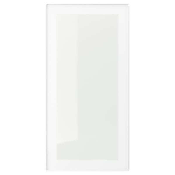 White HEJSTA glass cabinet door, metal framed, clear glass panel, sleek modern design.