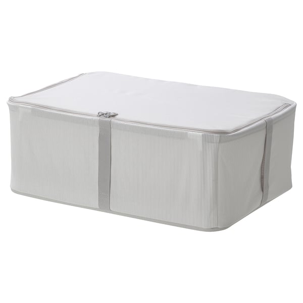 White HEMMAFIXARE storage box, rectangular, soft fabric, sturdy frame, zip closure.