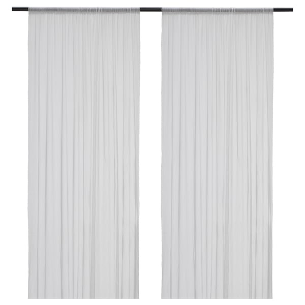 Sheer curtains, recycled polyester, allow light, provide privacy.