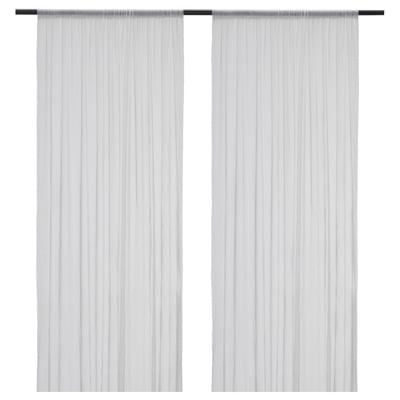 Sheer curtains, recycled polyester, allow light, provide privacy.