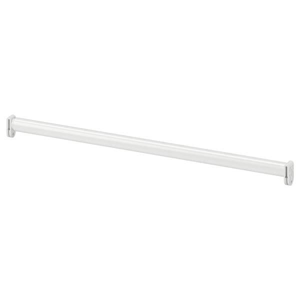 White HJÄLPA adjustable clothes rail, steel & plastic, straight line design.