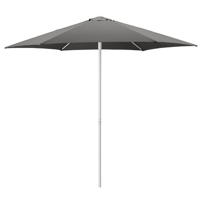 Open grey patio umbrella with aluminium pole
