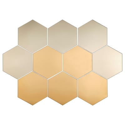 HÖNEFOSS mirror set, gold hue, hexagonal design, glass with safety film.