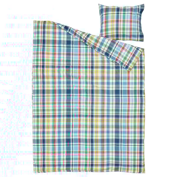 Hostgentiana bedding set with colourful check pattern, smooth fabric.