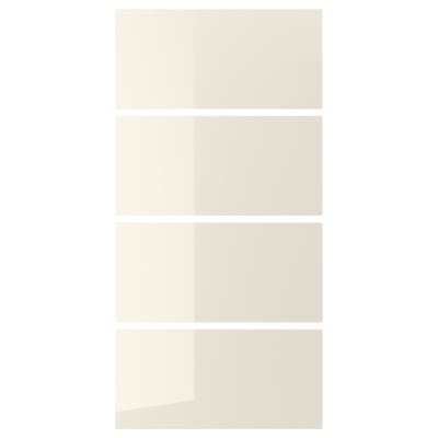A set of HOKKSUND high-gloss, light beige sliding doors with a glossy finish, designed for a sleek and modern look.