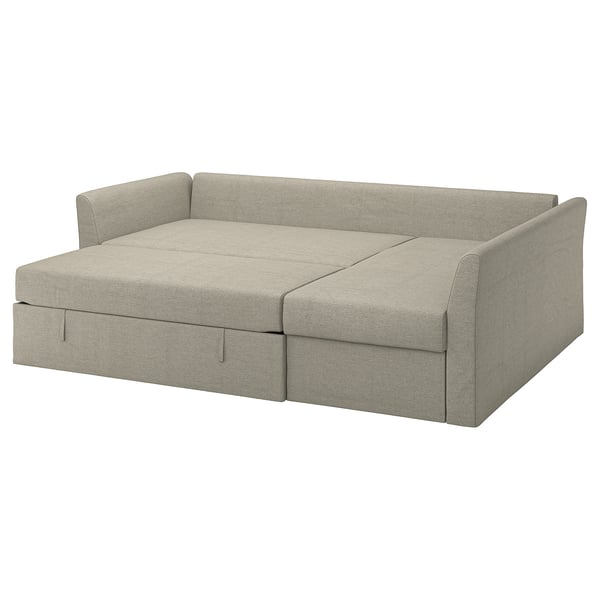 HOLMSUND beige sofa-bed, sleek design, convertible with storage.