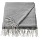 A folded grey HOLMVI throw blanket with fringed edges, made from recycled polyester.