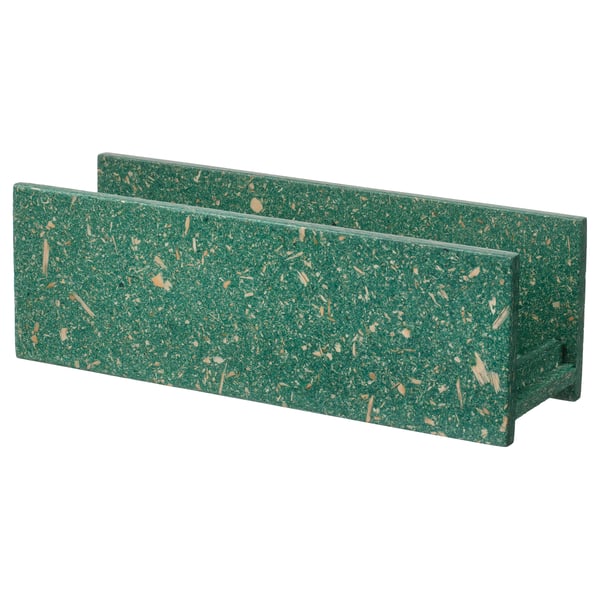 Green speckled kitchen organiser, rectangular, made from bamboo particles.