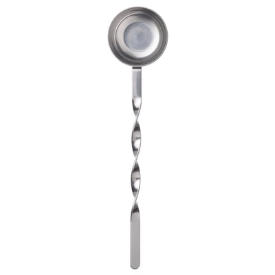 Stainless steel coffee scoop with twisted handle, easy use & clean, modern design.