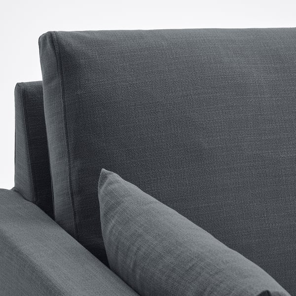 Grey sofa, clean lines, plush cushions, quality fabric, comfort-focused design.