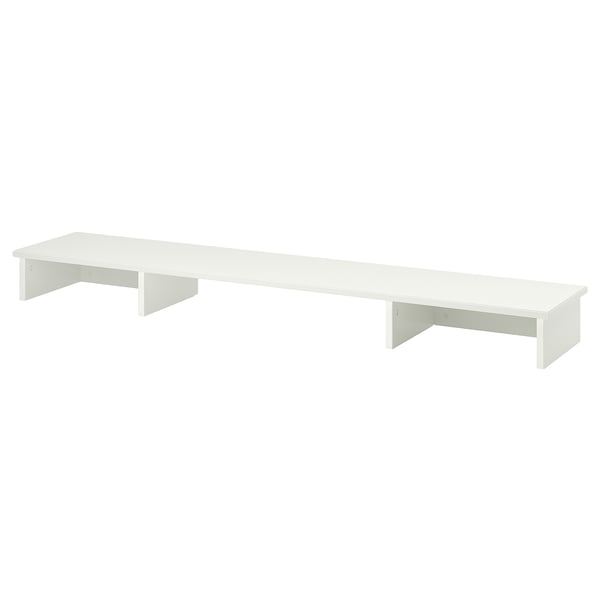 White IDANÄS desk shelf, rectangular, adds storage, lifts monitor.
