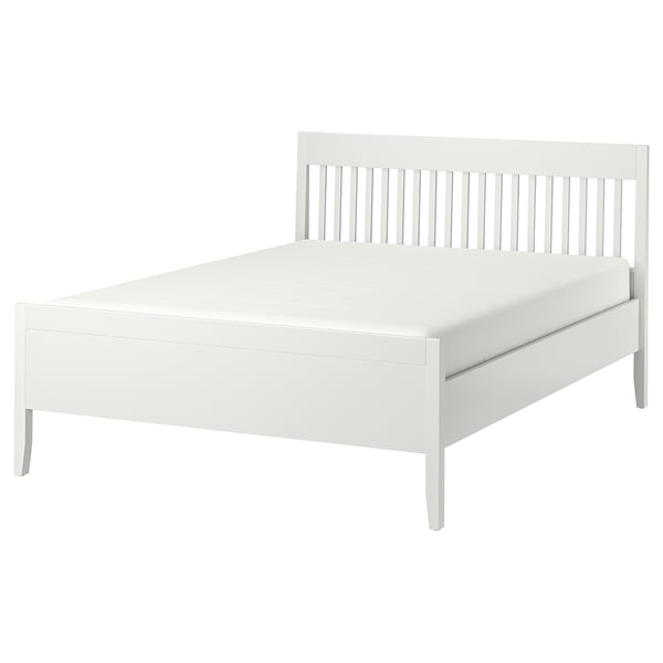 White IDANÄS bed with slatted headboard, modern minimalist design for clean, simple look.