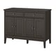 Dark wooden sideboard with folding doors and two drawers, perfect for dining room storage.
