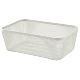 IKEA 365+ white mesh storage basket, rectangular, made of steel and polyester, for organising fruits and vegetables.