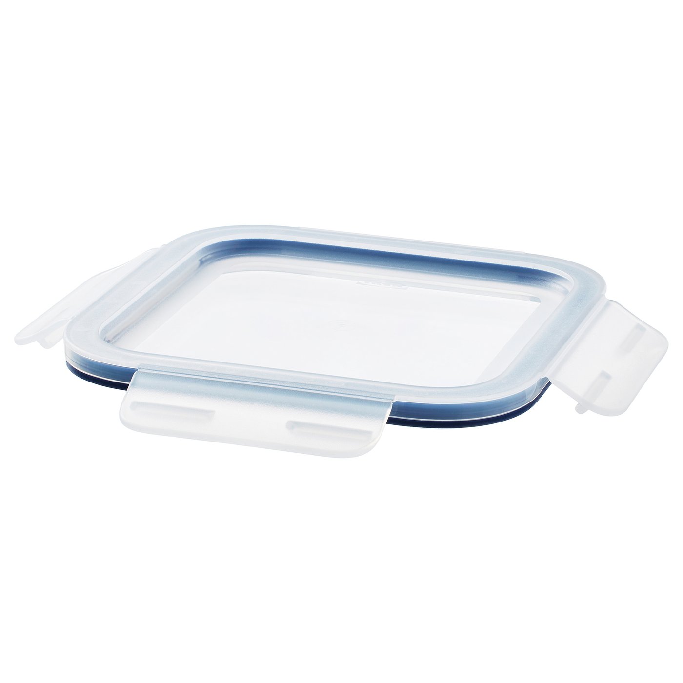IKEA 365+ blue square leak-proof food container lid with snap-lock seal, clear and durable design.