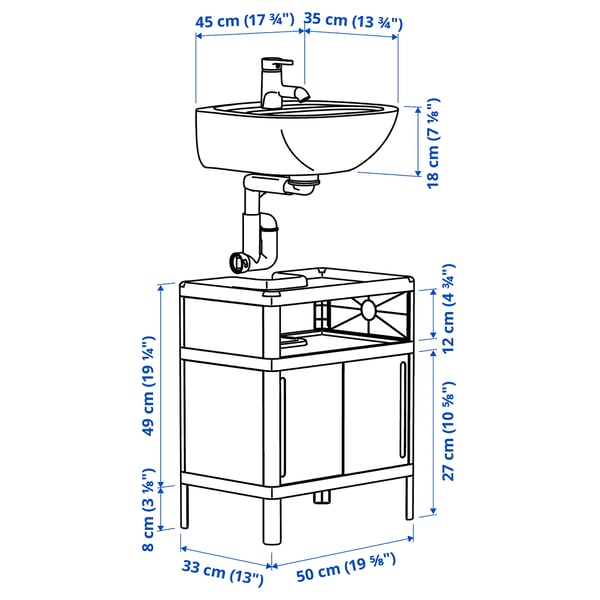 Illustration with measurements for the product: IVÖSJÖN.