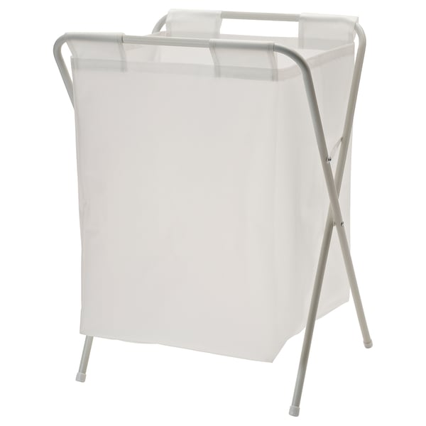 A white JÄLL laundry basket with a foldable metal frame and a fabric bag.