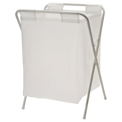A white JÄLL laundry basket with a foldable metal frame and a fabric bag.