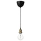 Jallby pendant lamp: black textile cord, brass socket, bulb with visible filament.