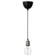 Jallby pendant lamp with black cord, nickel holder, and clear bulb.